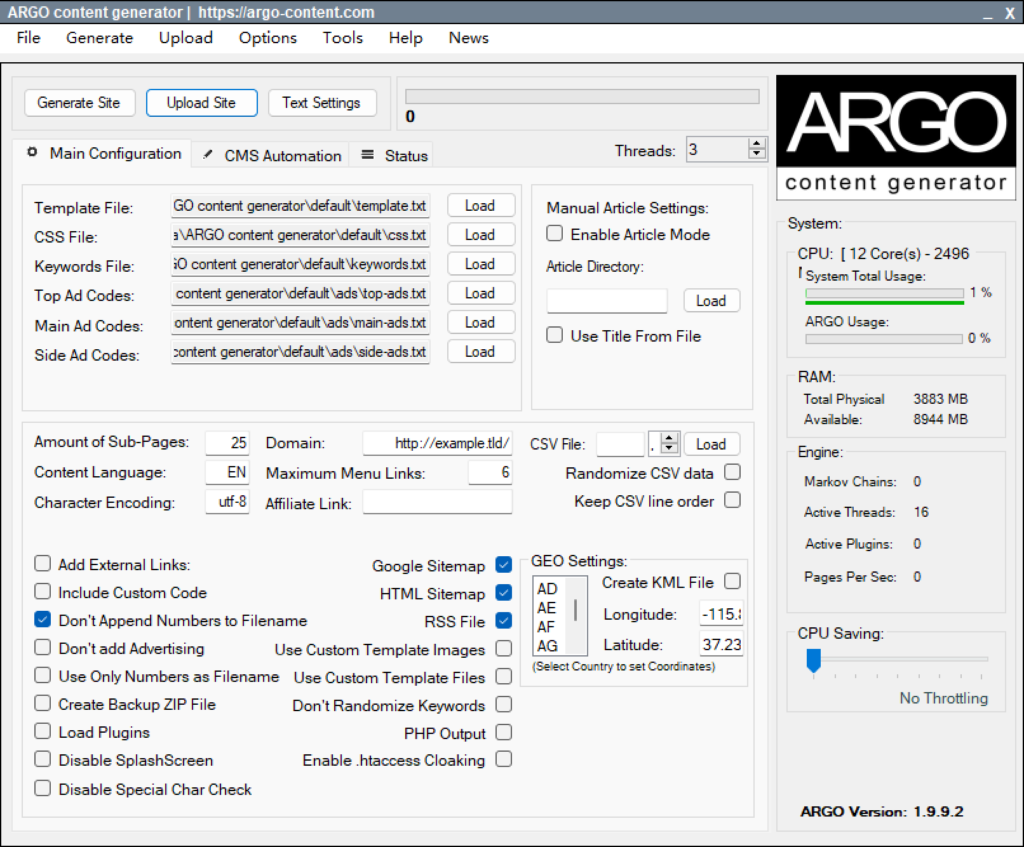 ARGO content generator界面